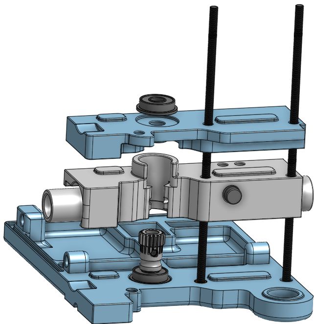 All four gates stacked on threaded rods with the side panel