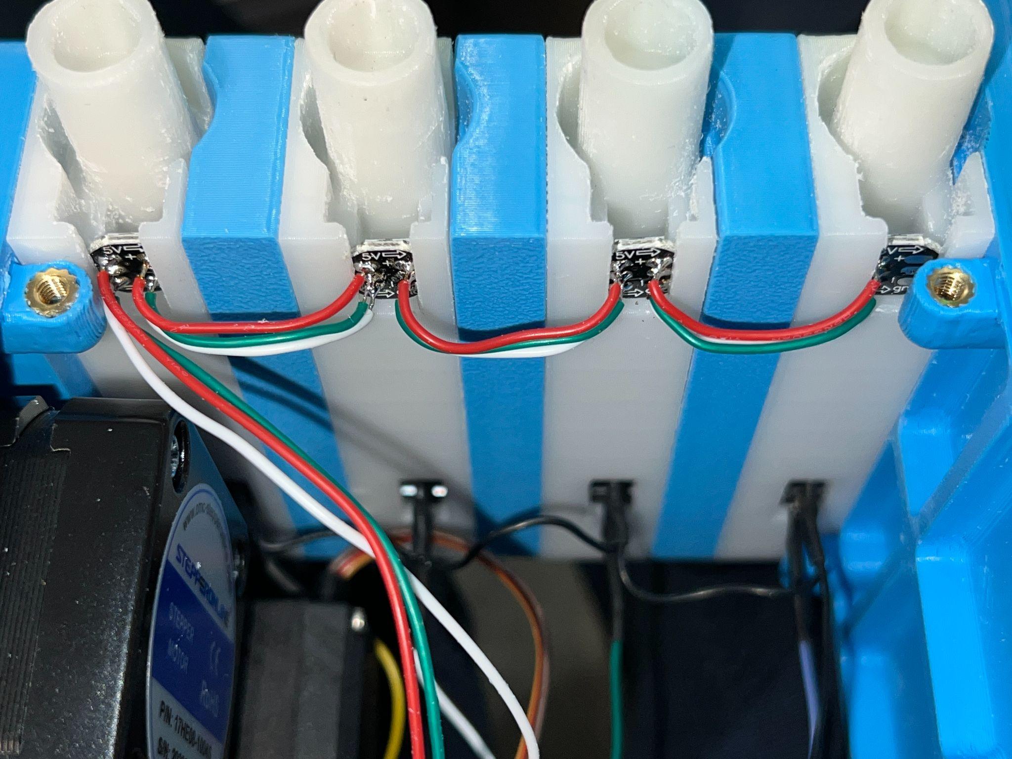 LEDs installed in gate positions with semi-transparent diffusers fitted